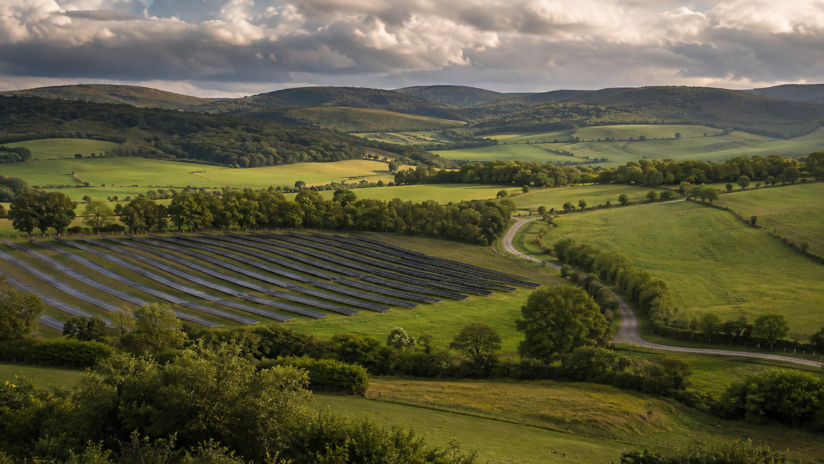 Solar arrays and rural landscape